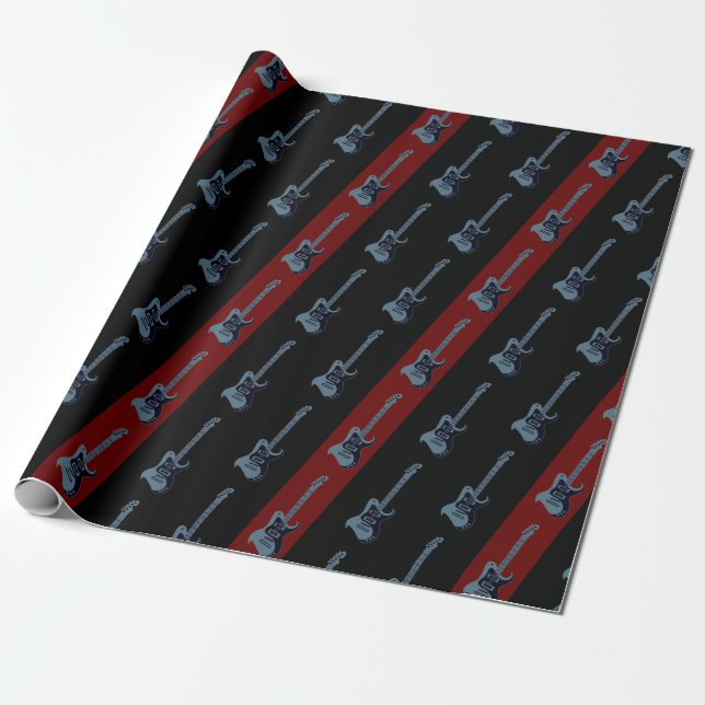 Modern Electric Guitar Black Dark Red Blue Cool Wrapping Paper (Unrolled)