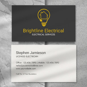 Modern Electrical Contractor Black Yellow Minimal Business Card