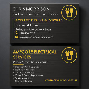 Modern Electrician Branding Black Yellow Metallic Business Card