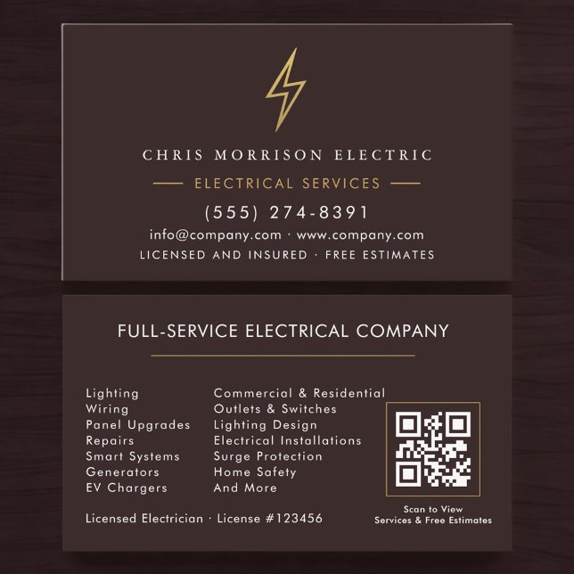 Modern Electrician Company Contractor QR Code Business Card (Creator Uploaded)