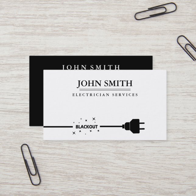 Modern Electrician Extension Cord Logo Black  Business Card (Front/Back In Situ)
