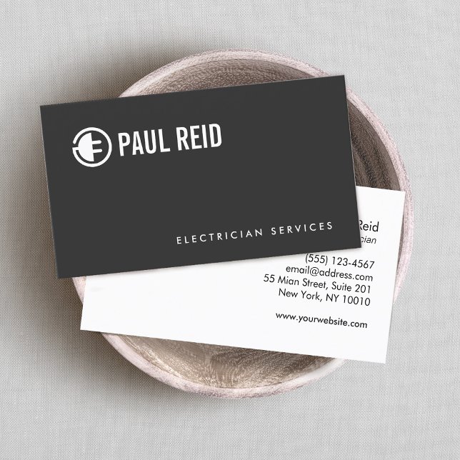 Modern Electrician Logo Black Business Card (Creator Uploaded)