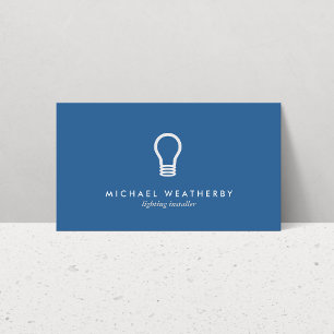 MODERN ELECTRICIAN LOGO LIGHTBULB on BLUE Business Card