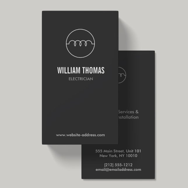MODERN ELECTRICIAN LOGO on DK GRAY Business Card (Creator Uploaded)