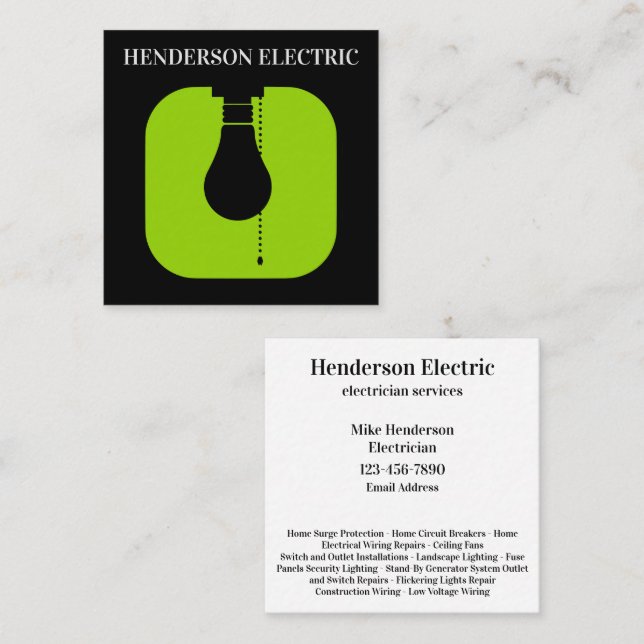 Modern Electrician Unique Business Cards (Front/Back)