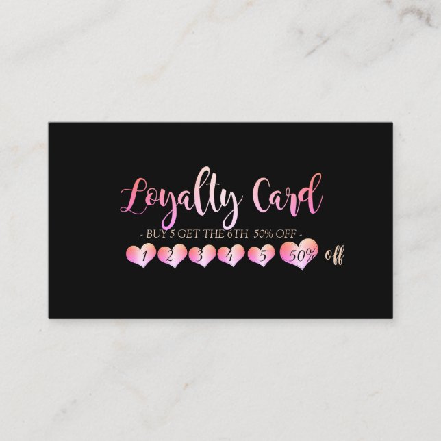 Modern Elegan Ombre Hearts, Black Loyalty Card (Front)