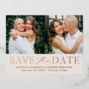 Modern Elegance 2 Photo Wedding Save the Date Foil Invitation Postcard