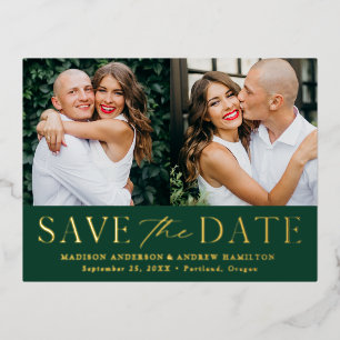 Modern Elegance 2 Photo Wedding Save the Date Foil Invitation Postcard
