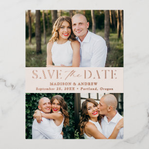 Modern Elegance 3 Photo Wedding Save the Date Foil Invitation Postcard