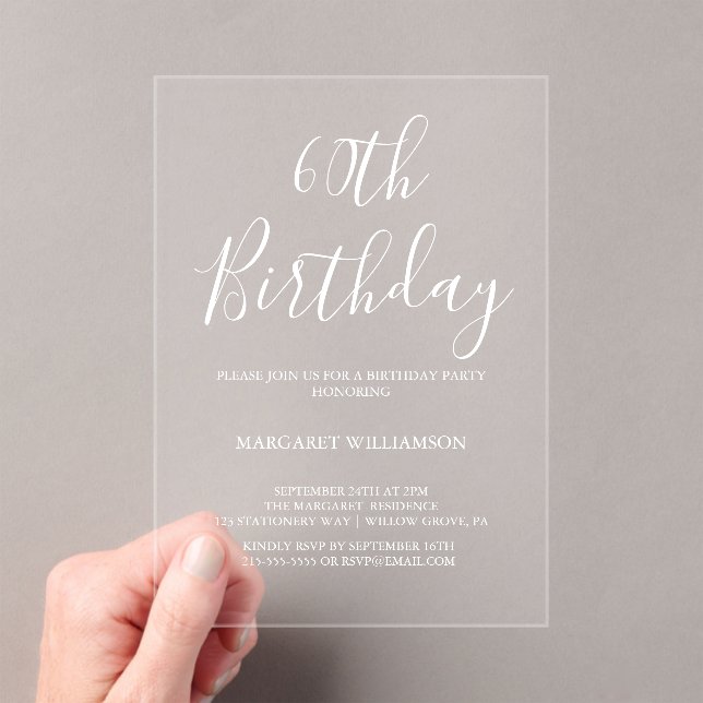 Modern Elegance  60th Birthday  Acrylic Invitations (Insitu (Handheld))