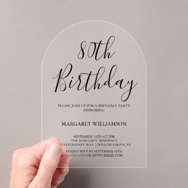  Modern Elegance  80th Birthday  Acrylic Invitations (Insitu (Handheld))