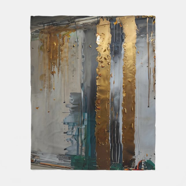 Modern Elegance Abstract Gold Fleece Blanket (Front)