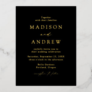 Modern Elegance Black and Gold Wedding Foil Invitation Postcard