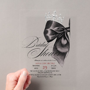 Modern Elegance Black Bow Bridal Shower Acrylic Invitations