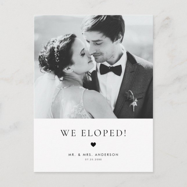 Modern Elegance Black Typography Wedding Elopement Postcard (Front)