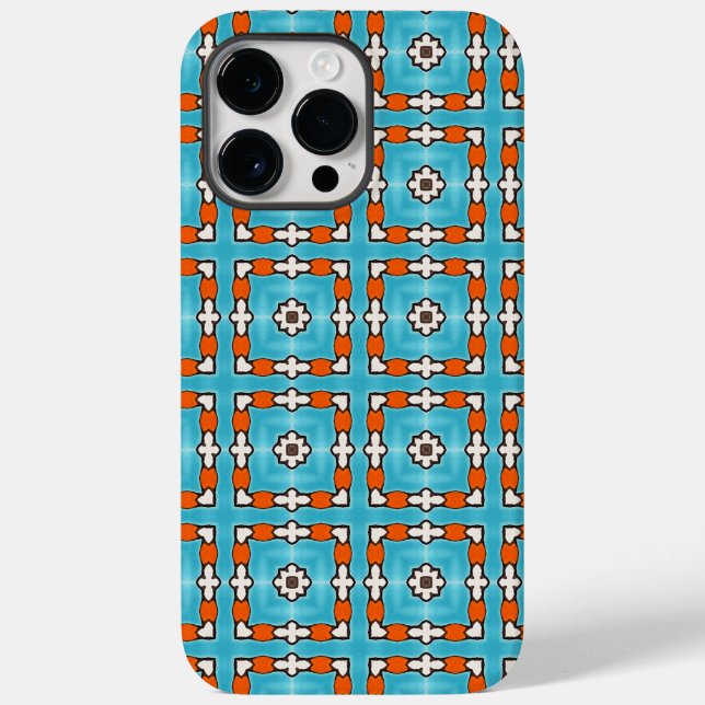 Modern Elegance Blue Orange White Azulejos Tile Case-Mate iPhone Case (Back)