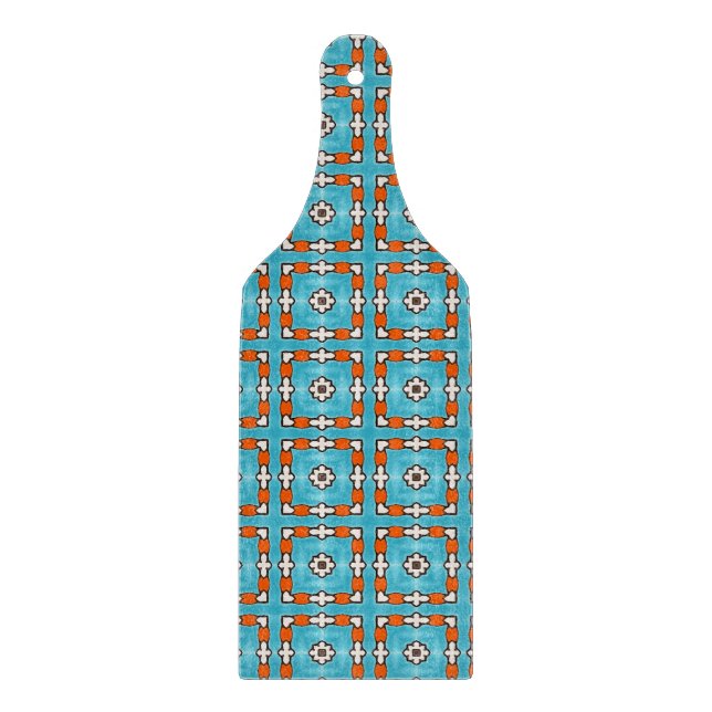 Modern Elegance Blue Orange White Azulejos Tile Cutting Board (Front)