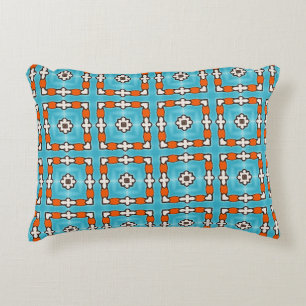 Modern Elegance Blue Orange White Azulejos Tile Decorative Cushion