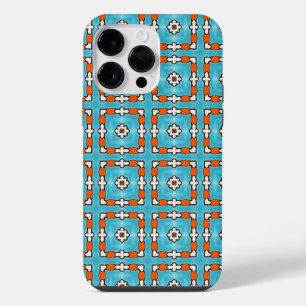Modern Elegance Blue Orange White Azulejos Tile iPhone 14 Pro Max Case