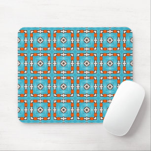 Modern Elegance Blue Orange White Azulejos Tile Mouse Pad