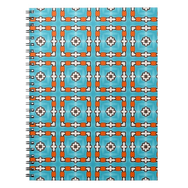 Modern Elegance Blue Orange White Azulejos Tile Notebook (Front)
