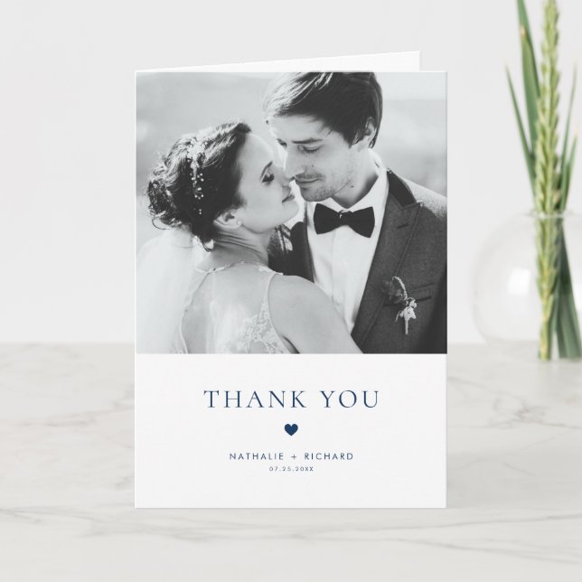 Modern Elegance Blue Typography Wedding Thank You Card (Front)