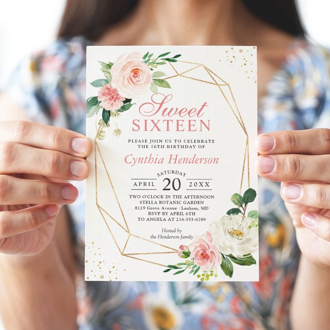 Modern Elegance Blush Pink Floral Sweet Sixteen 16 Invitation (Creator Uploaded)