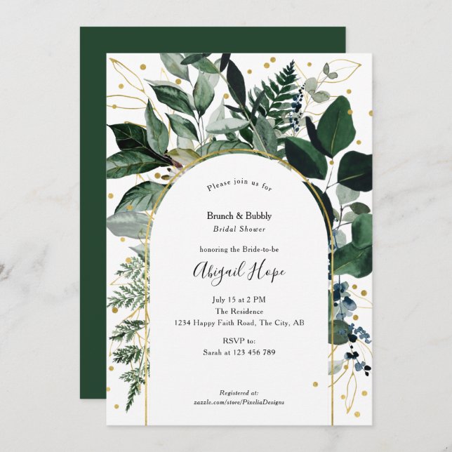 Modern elegance botanical brunch and bubbly  invitation (Front/Back)