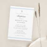 Modern Elegance Boys Baptism Invitation<br><div class="desc">The classic elegant baptism invitation is a modern,  clean invite featuring pastel blue stripes and a minimal cross with editable grey text.</div>