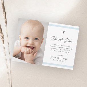 Modern Elegance Boys Baptism Thank You Card