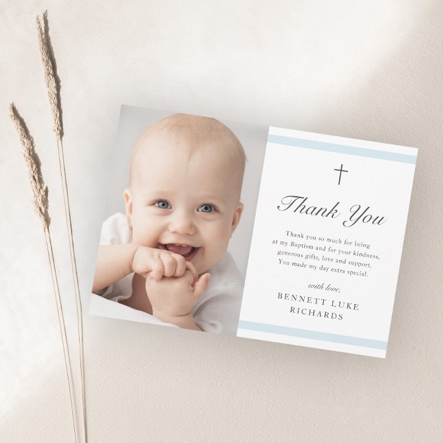 Modern Elegance Boys Baptism Thank You Postcard (Creator Uploaded)