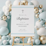 Modern Elegance Boys Baptism Welcome Poster<br><div class="desc">ThisModern Elegance Boys Baptism Welcome Sign is chic,  clean sign featuring soft blue stripes and a minimal cross. Grey customisable type allows you to change all of the information on the card to your liking. Perfect for a little boy's baptism.</div>