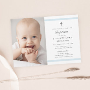 Modern Elegance Boys Photo Baptism Invitation