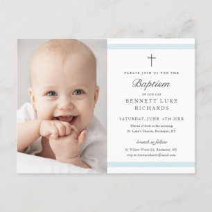 Modern Elegance Boys Photo Baptism Invitation Postcard