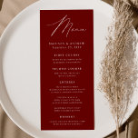 Modern Elegance Burgundy Wedding Menu<br><div class="desc">Simple and elegant wedding menu featuring "Menu" displayed in a modern white script with a burgundy background or colour of your choice. Personalise the burgundy wedding menu by adding your names,  wedding date,  and menu information. Designed to coordinate with our Modern Elegance wedding collection.</div>