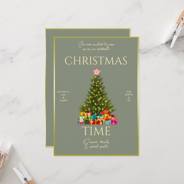 Modern Elegance Christmas Party Invitation (Front/Back In Situ)