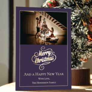 Modern Elegance Christmas Photo Purple Holiday Card