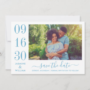 Modern Elegance Dusty Blue Wedding Photo Save The Date