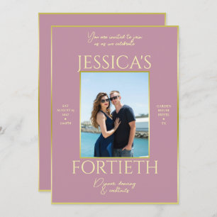 Modern Elegance Dusty Pink Photo 40th Birthday Invitation