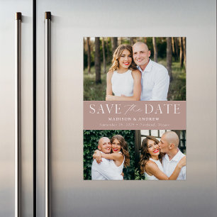 Modern Elegance Dusty Rose 3 Photo Save the Date Magnetic Invitation
