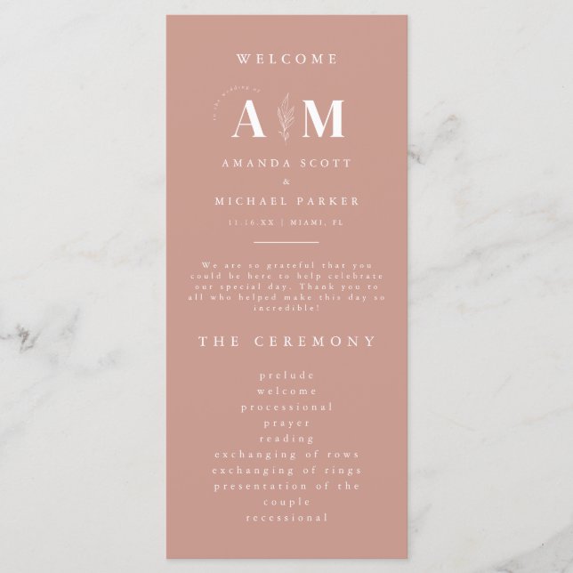 Modern Elegance Dusty Rose Wedding Program (Front)