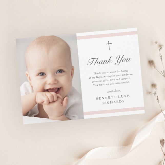 Modern Elegance Girls Baptism Thank You Card (Creator Uploaded)