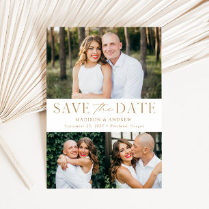 Modern Elegance Gold 3 Photo Save The Date