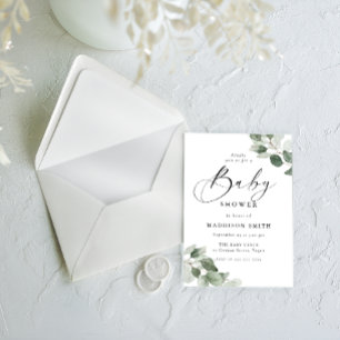 Modern Elegance Green Leaves Baby Shower Invitation