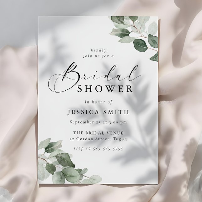 Modern Elegance Green Leaves Bridal Shower Invitation (Creator Uploaded)