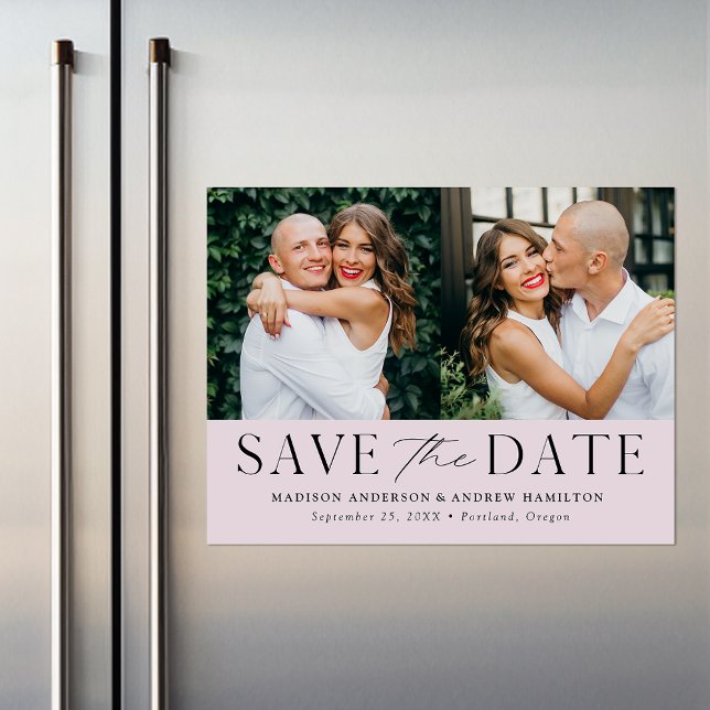 Modern Elegance Lavender Two Photo Save the Date Magnetic Invitation (Creator Uploaded)