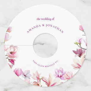 Modern Elegance Magnolia Floral Wedding Wine Glass Tag