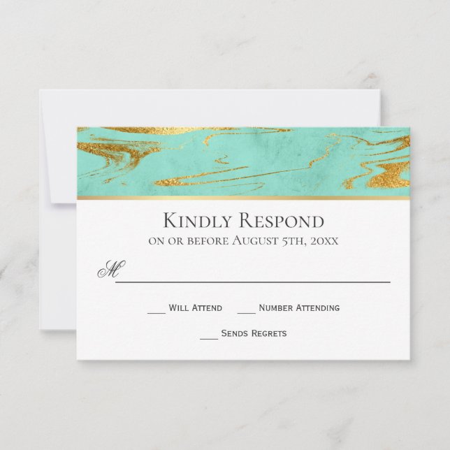 Modern Elegance Mint and Gold Wedding RSVP Card (Front)