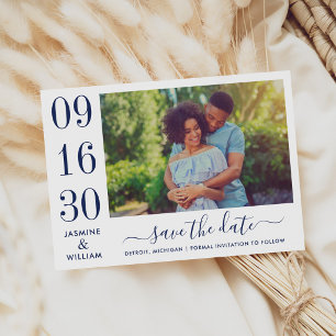 Modern Elegance Navy Blue Wedding Photo Save The Date