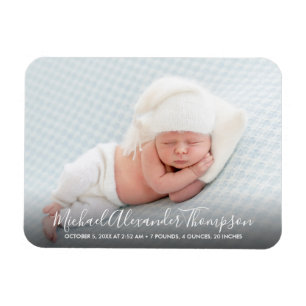 Modern Elegance Photo Baby Boy Birth Announcement Magnet